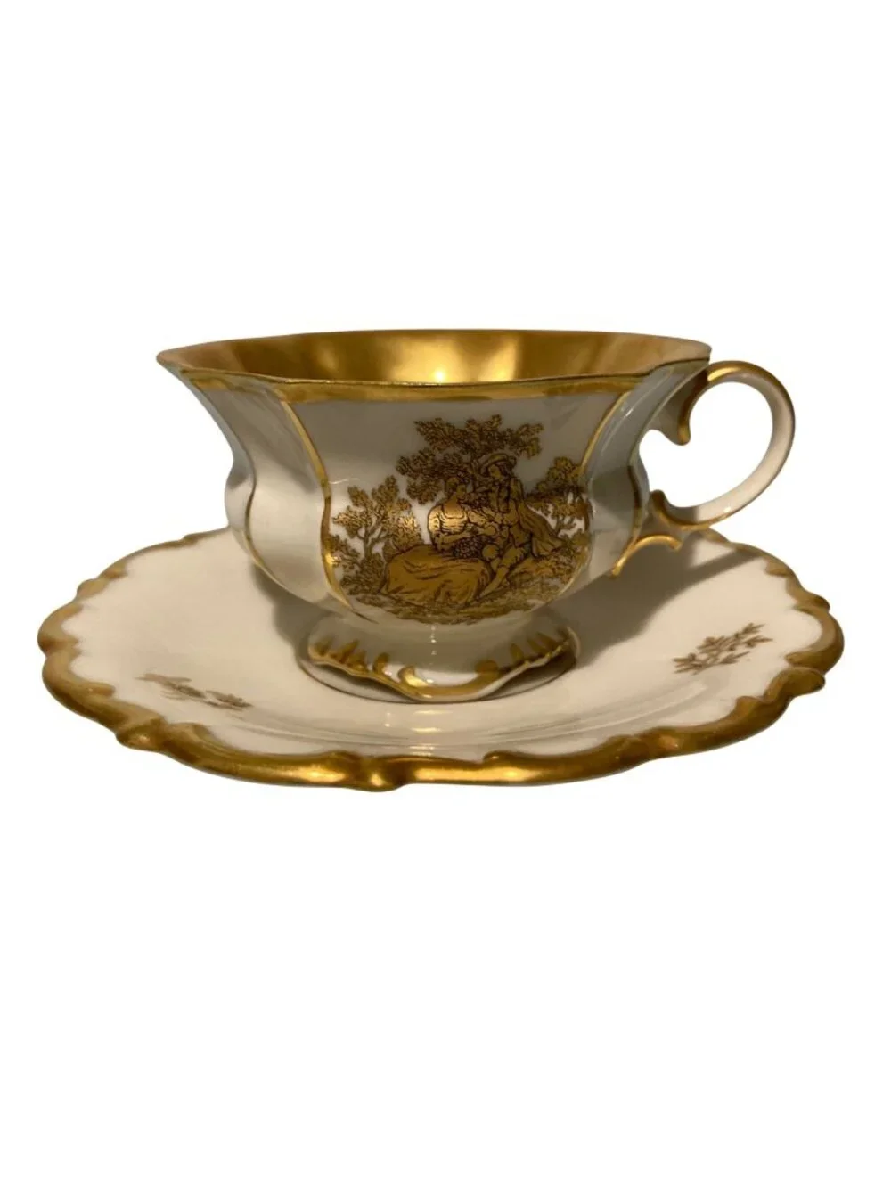 Lindner Keups Baroque Rocco Gold And White Courting Couple Demitasse Tea Cup